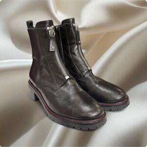 Napoleoni Black Leather Ankle Boots Made in Italy Lug Sole Zip Boots Minimalist